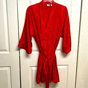 Avon Red Satin Floral Print Robe With Spaghetti Strap Nightgown Plus Size 1X
